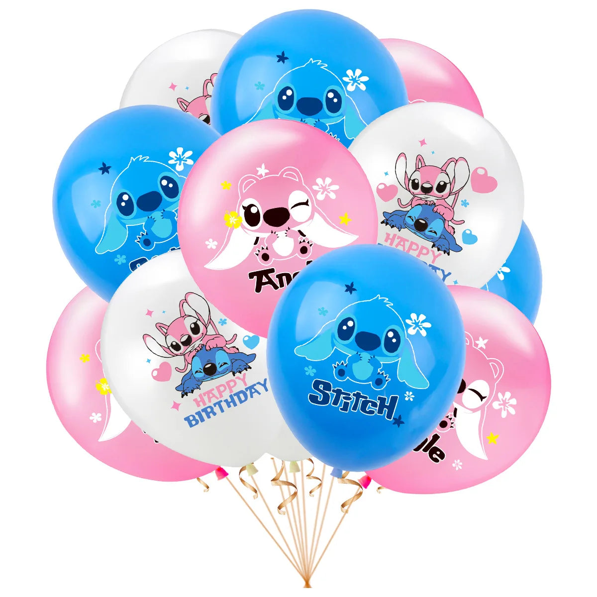 1Set Stitched Latex Balloons Banner Baby Shower Toy Cake Topper Happy Birthday Boy Girl Lilo Stitch Ballons Party Decor Supplies