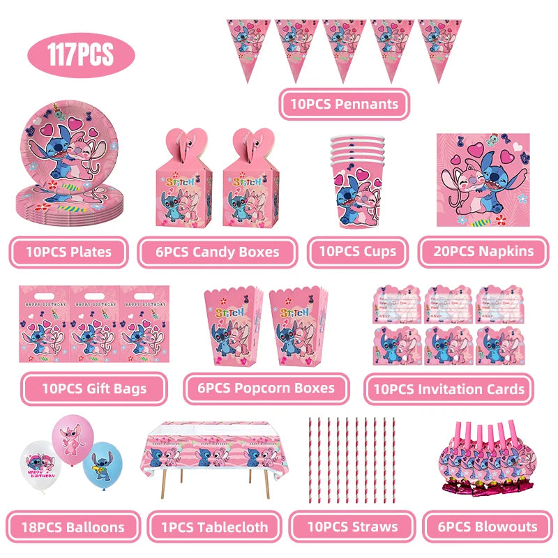 Stitch Birthday Decoration Supplies Disposable Tableware Kit Lilo and Stitch Birthday Party Cups Plates Tablecloth Supplies