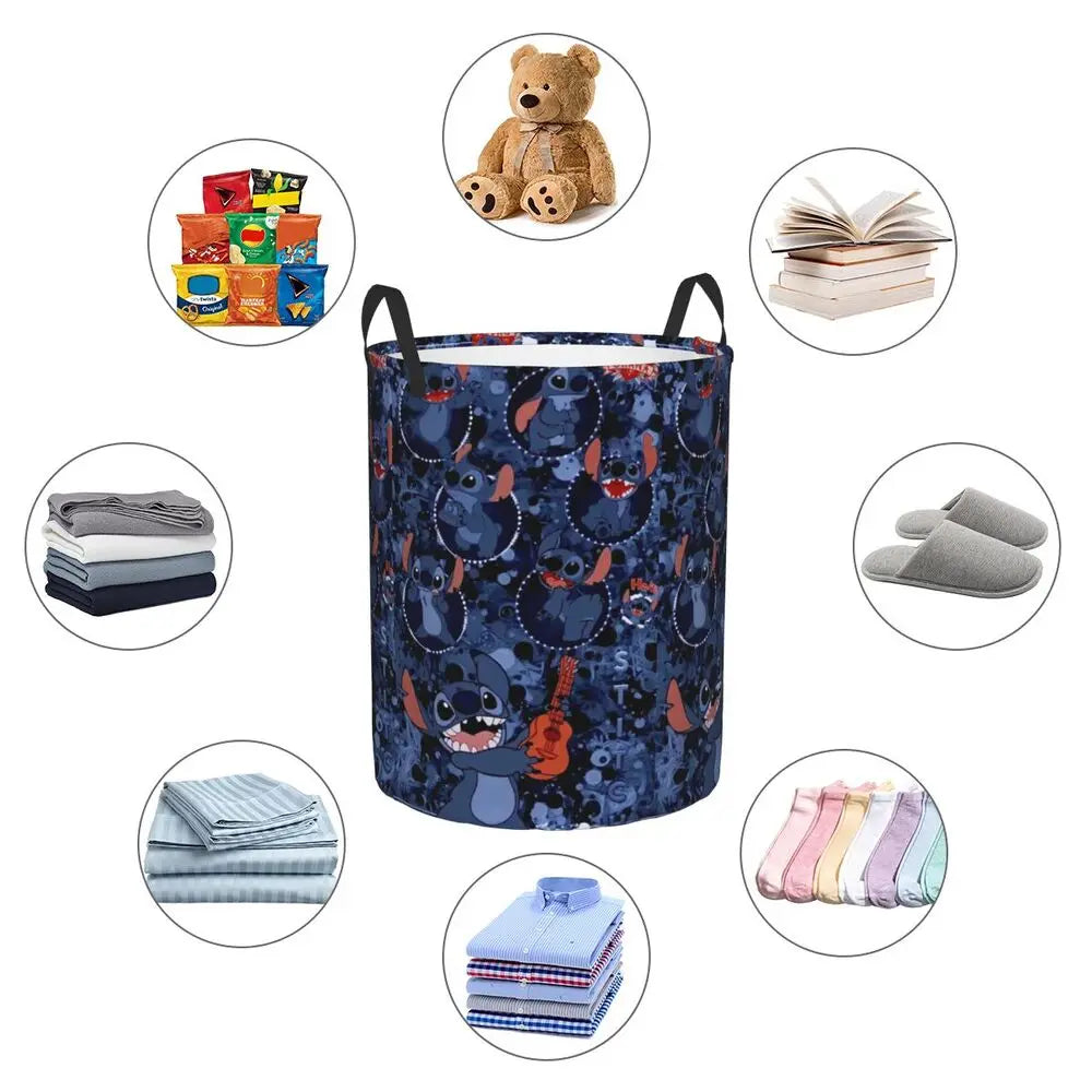 Customized SLilo And Stitch Cartoon Laundry Hamper Large Storage Basket Anime Kids Nursery Toy Organizer