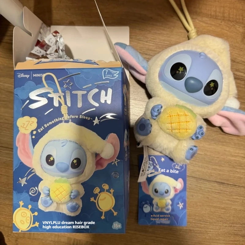 Miniso Stitch Eat Something Before Sleep Series Blind Box Plush Vinyl Toys Cute Doll Replica Mystery Box Bag Pendant Decor Gift