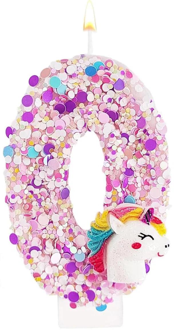 0-9 Number Birthday Candle,Happy Birthday Cake Candle， Unicorn Themed Party Supplies