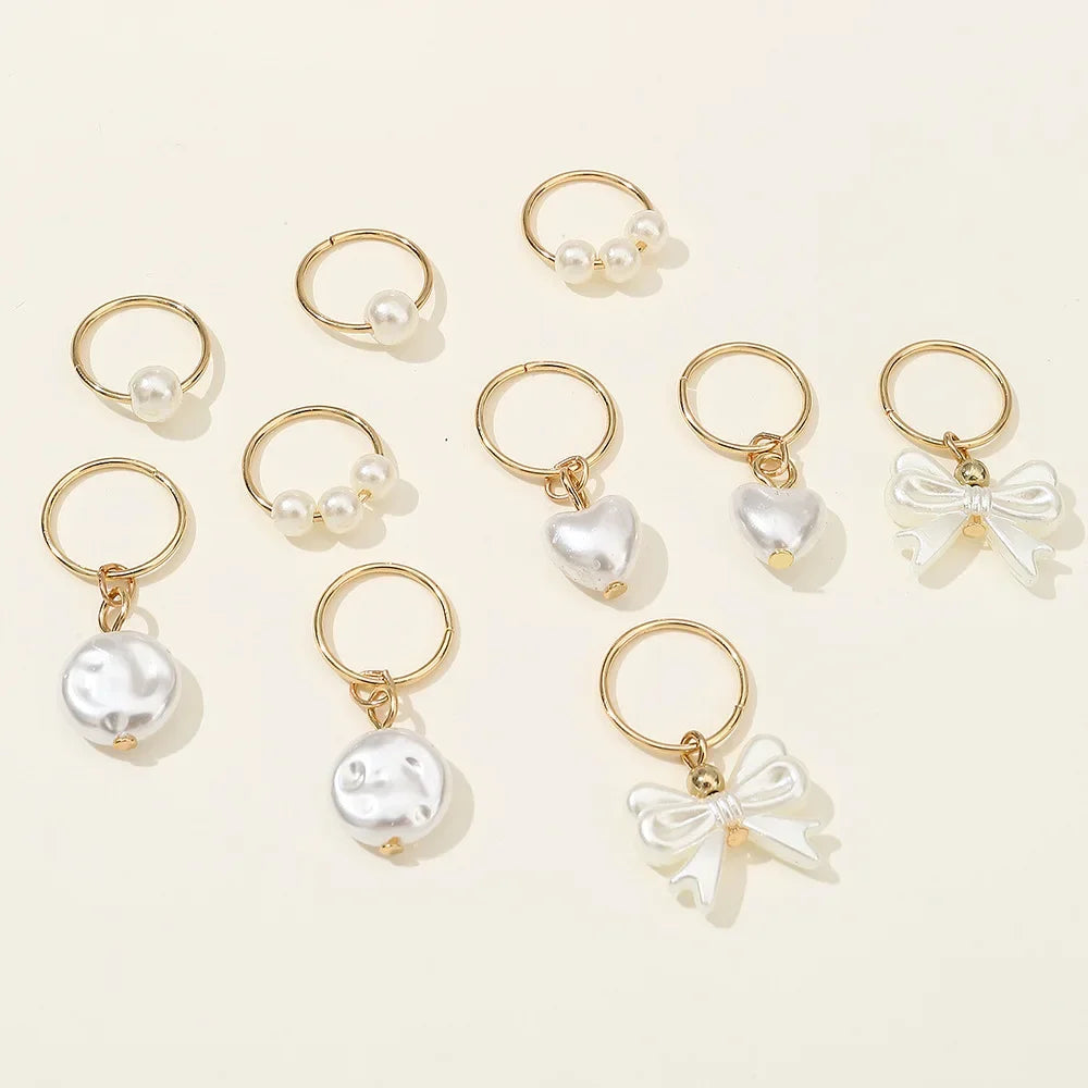 10pcs Hair Charms Metal Pearl Love Bow Hair for Braids Dreadlock Braid Clips Beads Hair Cuffs Clips for Women Girls
