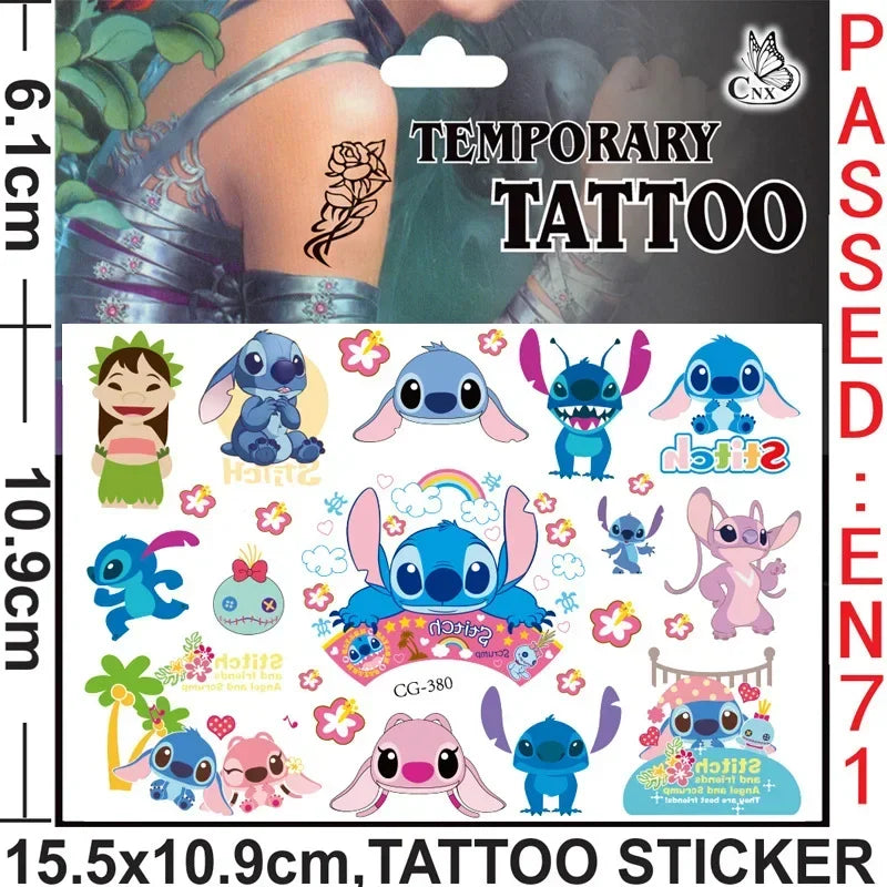 New Kawaii Lilo & Stitch Anime Tattoo Stickers - DIY Decals for Birthday Party Decor, Perfect as Cartoon Children's Toy Gifts