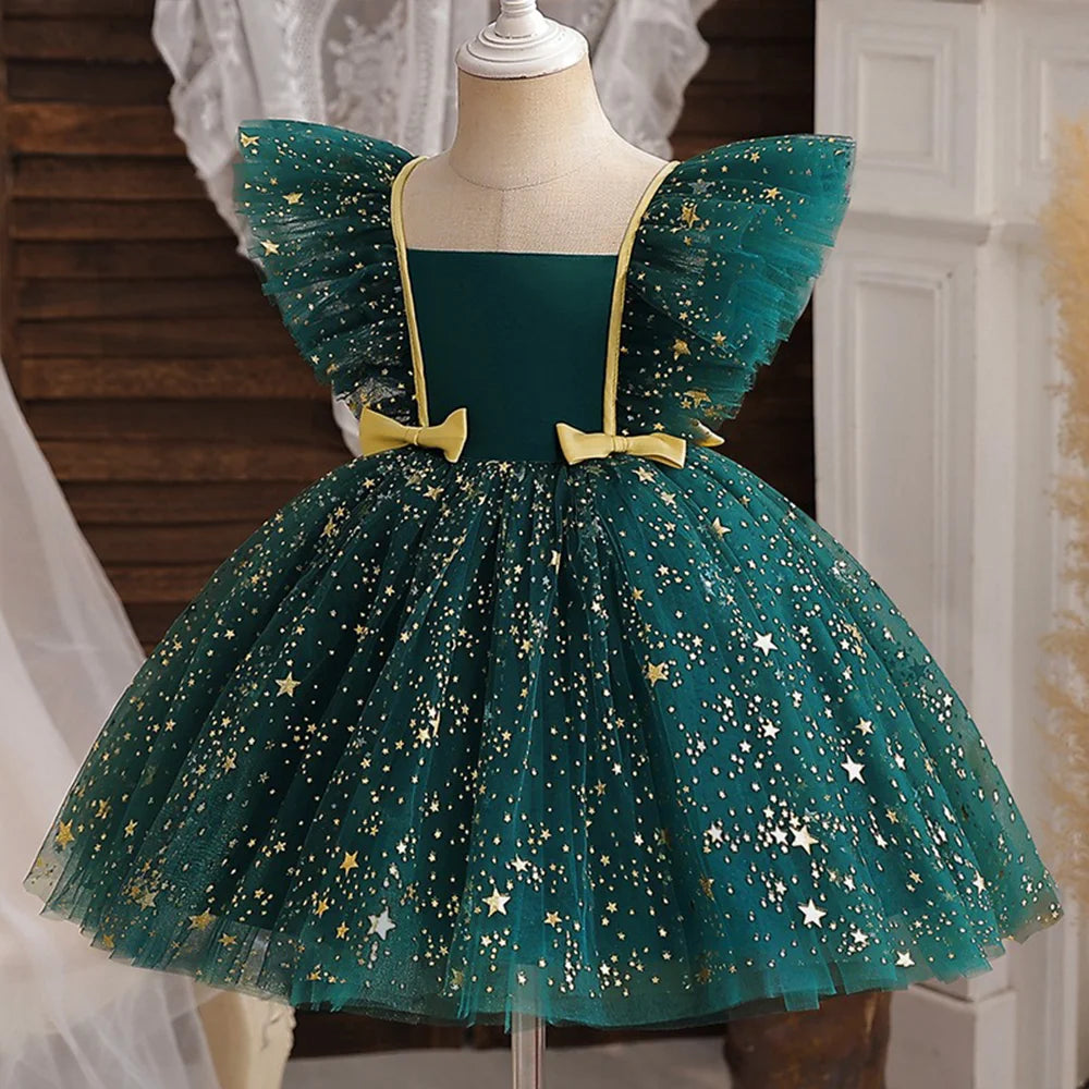Lilo Stitch Princess Dress for Girls Sequined Star Ruffle Bow Tutu Gown Baby Formal Gala Prom Gown Kids Evening Party Costume