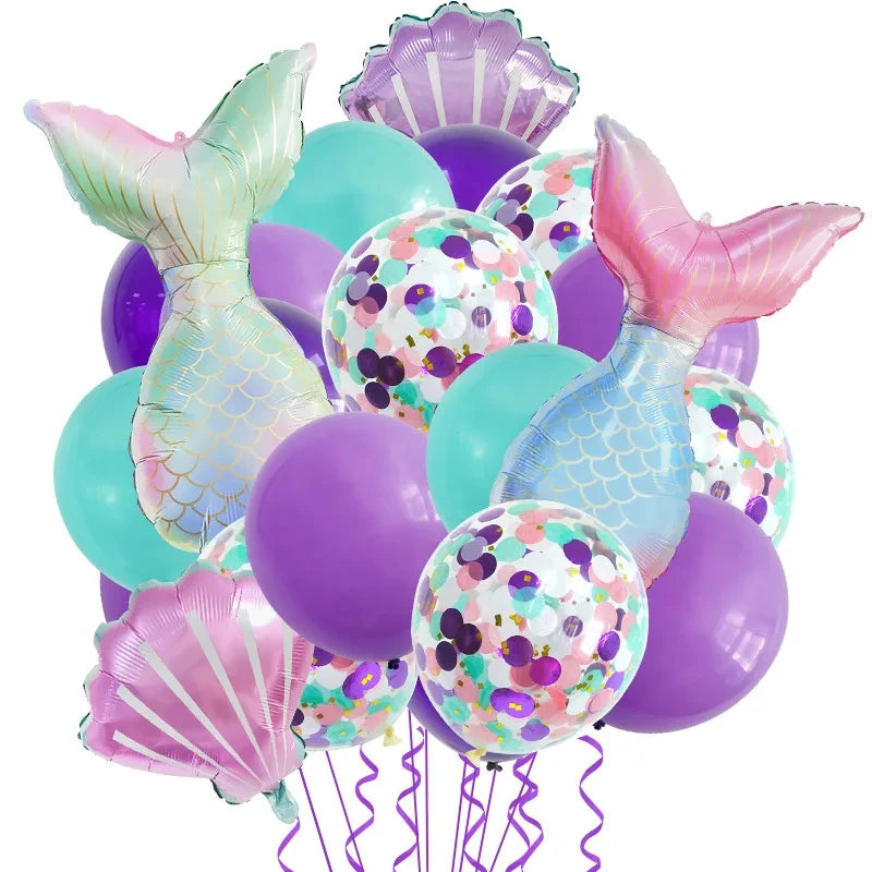 20pcs Mermaid Tail Shell Colorful Paper Balloon Set with Mermaid Theme Birthday Wedding Party Decoration Balloon