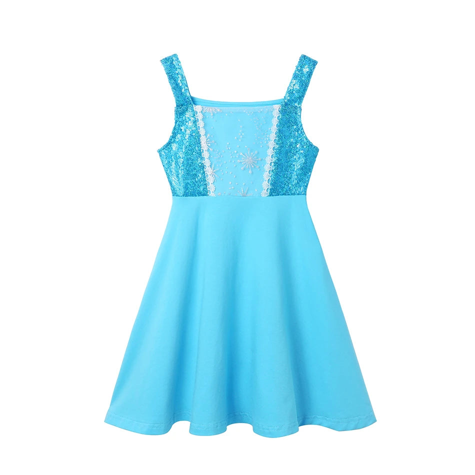 Elsa Anna Dress for Girl Birthday Party Cosplay Rapunzel Mermaid Ariel Cinderella Princess Costume Kid Summer Casual Clothes