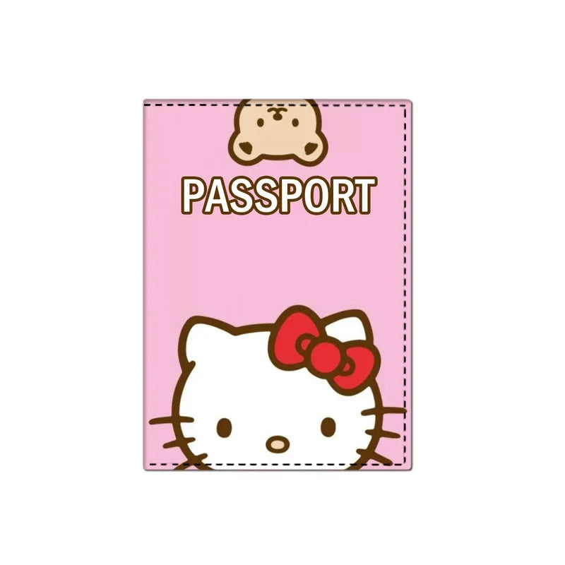 Lovely Hello Kitty PU Passport Cover Cartoon Print Girls Boys ID Card Holder Travel Ticket Passport Case