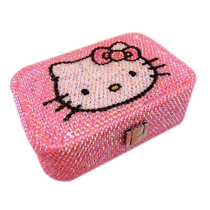 Hello Kitty Creativity Jewelry Box Cartoon Anime Storage Box Jewelry Bag Earrings Necklace Storage Box Diamond Lock Gifts