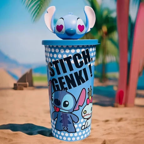 Stitch (626) Themed Tumbler Cup With Straw & Popcorn Bucket – Cute Cartoon Drinkware & Snack Container Set