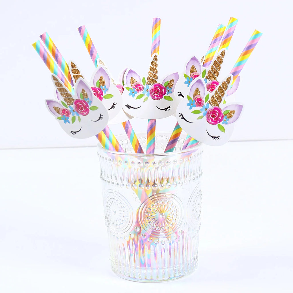 20pcs Unicorn Party Disposable Straws Unicorn Birthday Party Decorations Kids Girl Baby Shower Wedding Pool Party Supplies