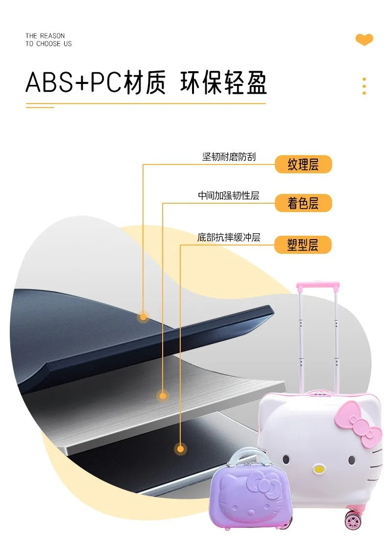 New Hello Kitty 14/20 Inch Cartoon Travel With Lock Trolley Box Cute Suitcase Makeup Case Large-capacity Storage Box Girls Gifts