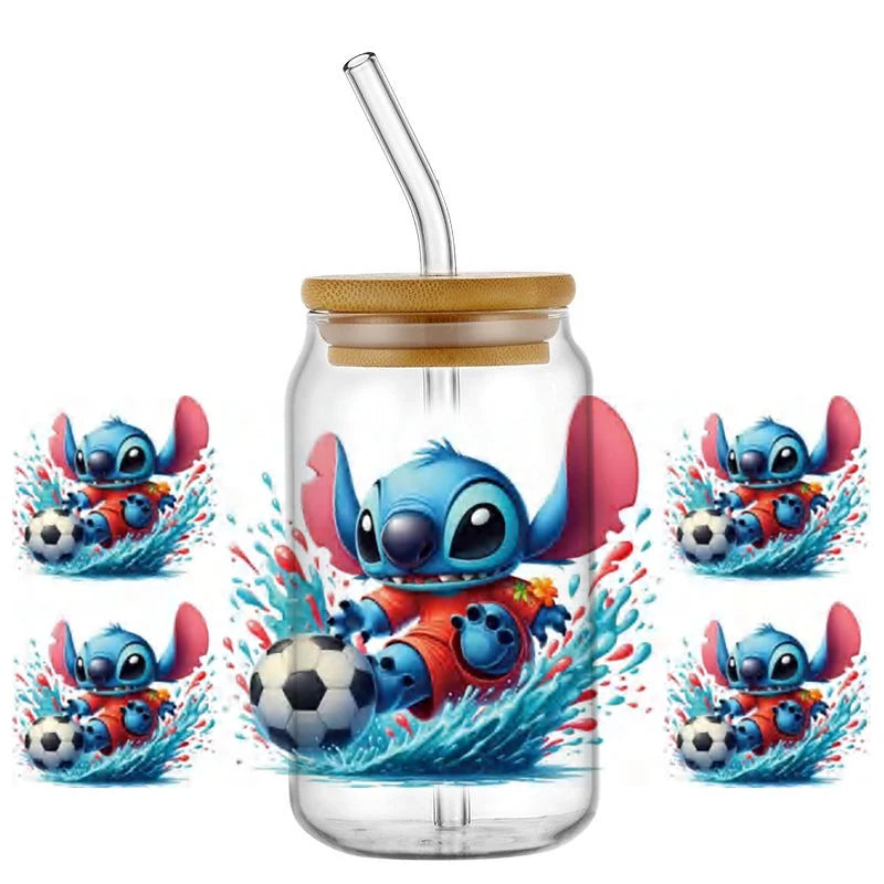 Miniso Stitch Baseball 16OZ UV DTF Cup Wraps Transfer Sticker For Glass Libbey Can Bottle waterproof DIY Custom