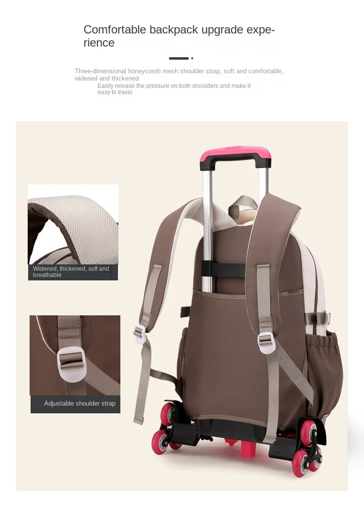 School Backpack with wheels Rolling Backpack for Girls Kids Student Wheeled Backpack Trolley School Bag Travel Trolley Luggage
