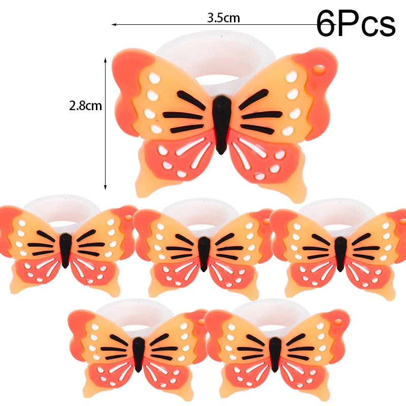 6/10pcs Cartoon Unicorn Butterfly Ring Girls Jewelry Silicone Ring Toys For Kids Unicorn Birthday Party Decor Gifts Filler Prize