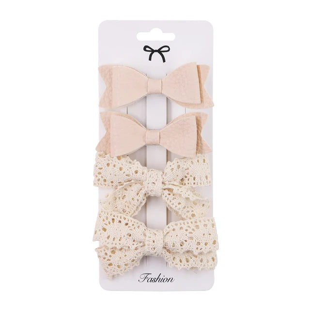 4Pcs/set Floral Print Hair Bow Clips Baby Girls Lace Cotton Linen BB Barrettes Safety Hairpins Korea Kids Headwear Accessories