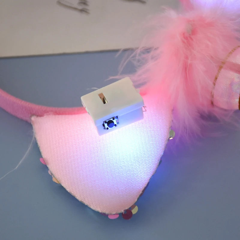 LED Light Unicorn Headband Kids Girl Birthday Cartoon Headwear Hair Accessories Rainbow Unicorn Theme Party Decoration Supplies