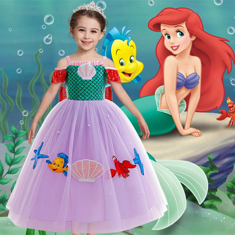 Mermaid Princess Girl Dress Movie Style Costume Kids Stage Costume Girls Fish Scale Decoration Sequins Big Bow Tutu Gown