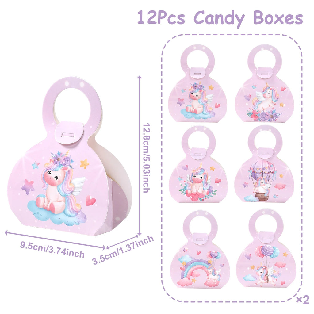 Rainbow Unicorn Handbag Candy Bag Happy 1st Birthday Party Decorations Kids Favors Gift Unicorn Box Baby Shower Girls Supplies