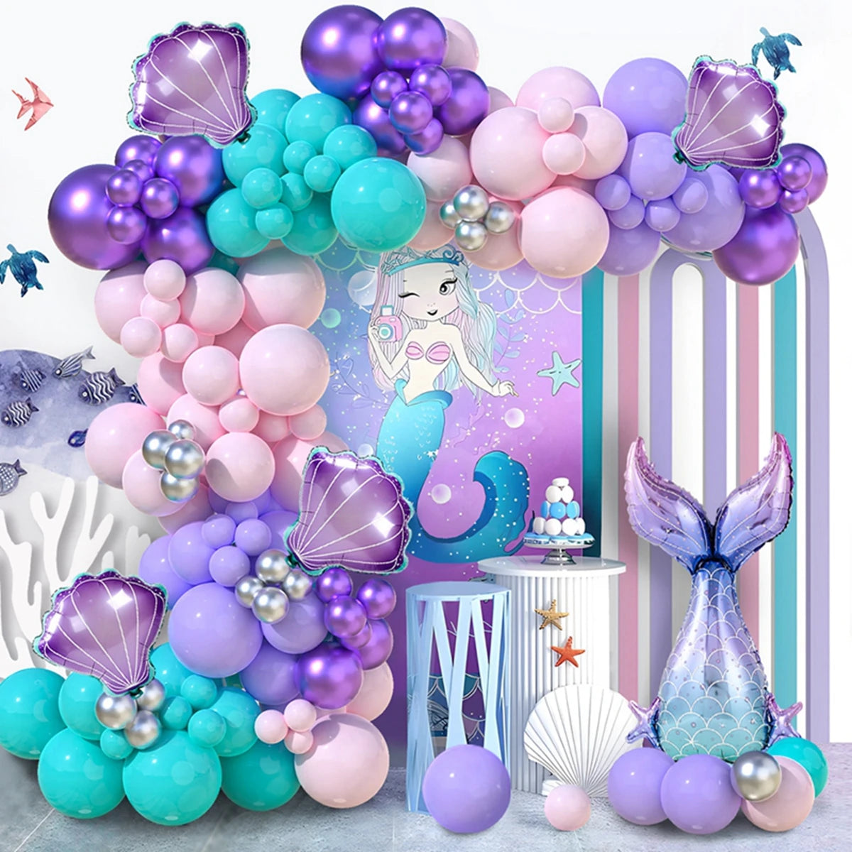 Little Mermaid Party Decoration Mermaid Disposable Tableware Happy 1st Birthday Party Decorations Kids Baby Shower Girl Supplies