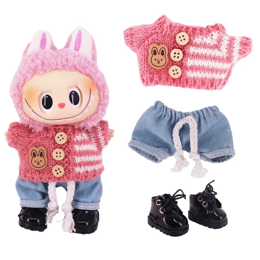 Doll Sweater Pants Shoes set For labubu Clothes 17 cm Doll Accessories,Toys For Girls,Christmas Festival Birthday Present
