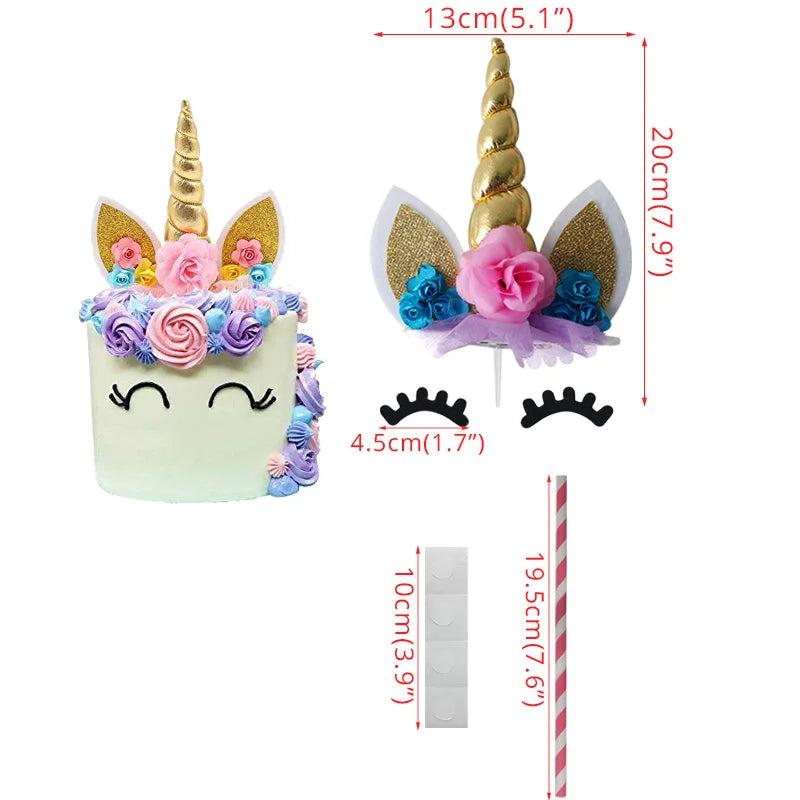 Unicorn Cake Toppers Rainbow Unicorn Horn Wings Girl Birthday Party DIY Decoration Cupcake Wrapper Unicorn Theme Party Supplies
