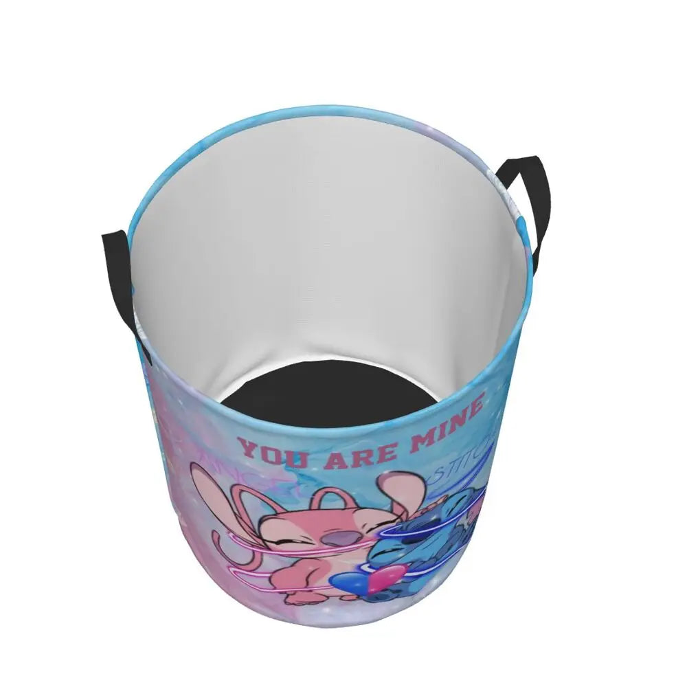 Custom Stitch Kiss Angel Love Heart Anime Laundry Hamper Large Clothes Storage Basket Toy Bin Organizer for Boy Girl