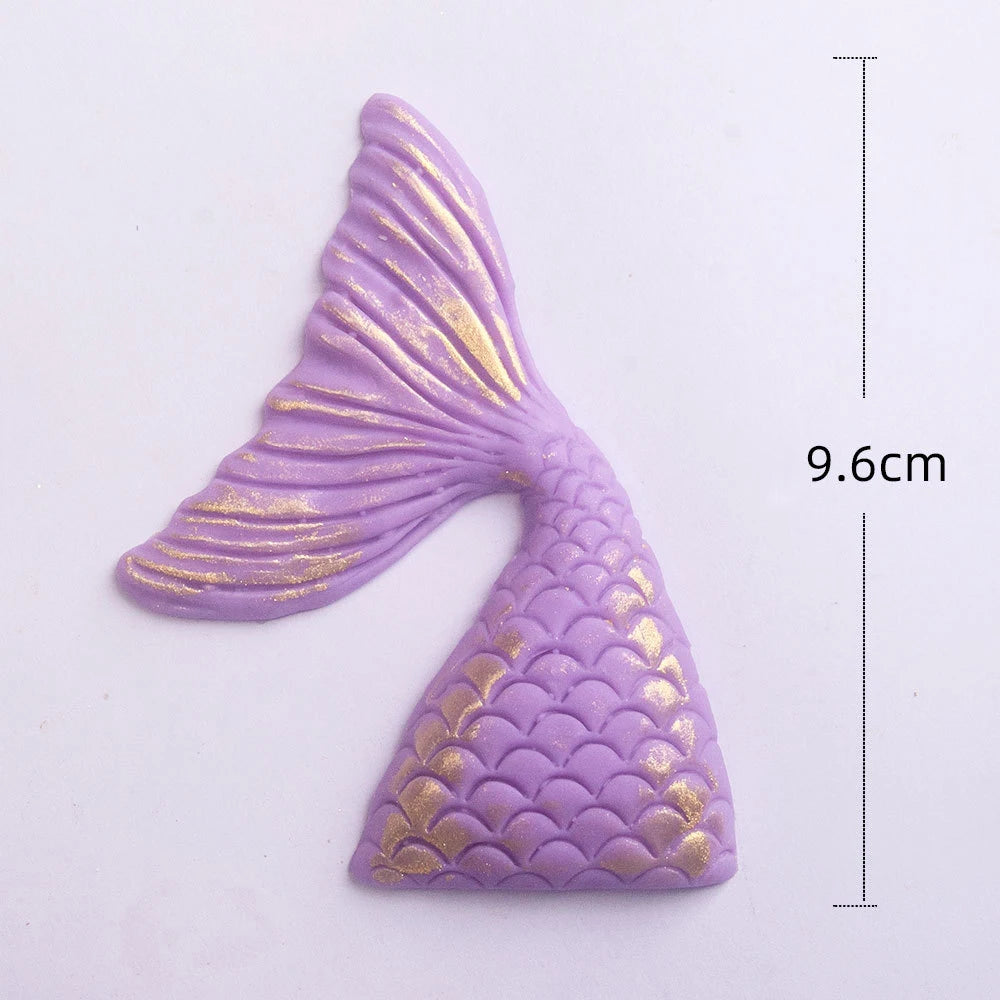 Mermail Cake Decoration Glitter Blue Pink Purple Soft Ceramic Mermail Tail Cake Toppers for Girls Birthday Baby Shower Party Dec