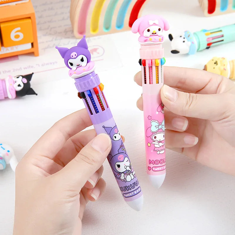 Sanrio Cartoon Ballpoint Pen 1/6pcs Kuromi Hello Kitty Cinnamoroll 10 Color 0.7 School Student Stationery Draw Wrirte Mark Pen