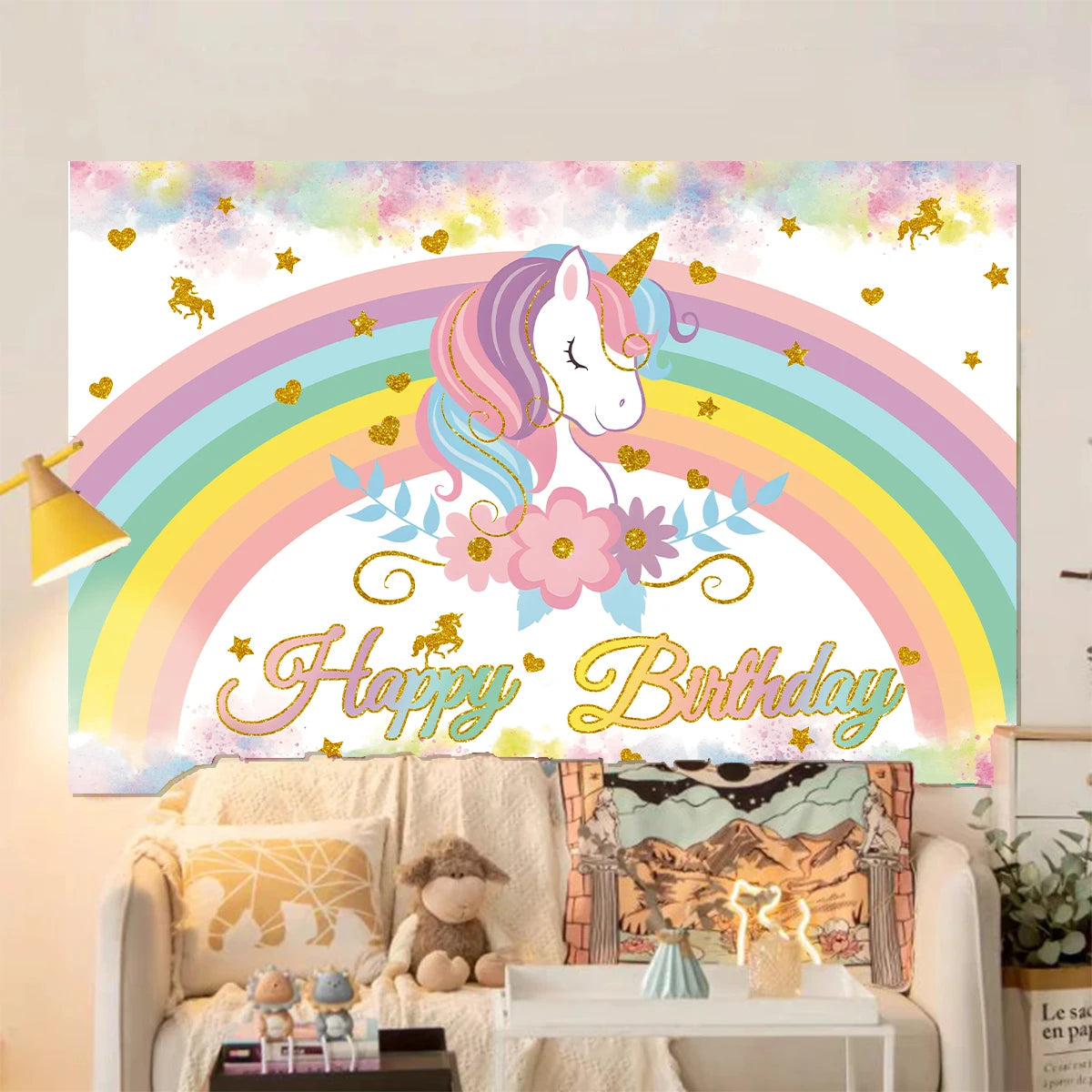 Rainbow Unicorn Disposable Tableware Happy 1st Birthday Party Decorations Kids Favors Gifts Unicorn Baby Shower Girls Supplies