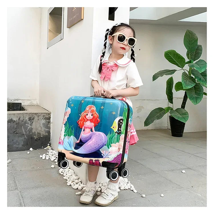 New cartoon kids travel suitcase on wheels,carry on cabin trolley luggage bag,girls rolling luggage case,children gift,suitcase