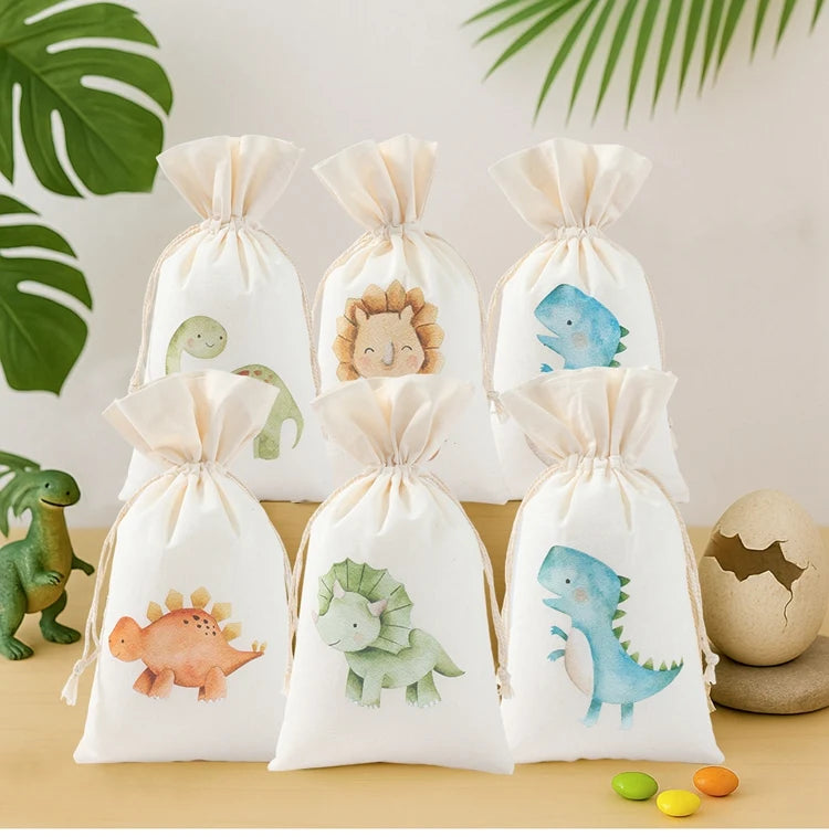 6pcs Animal Dinosaur Unicorn Cotton Linen Gift Bags Birthday Party Decor Kids Wedding Party Favor Bag Baby Shower Gift Bag