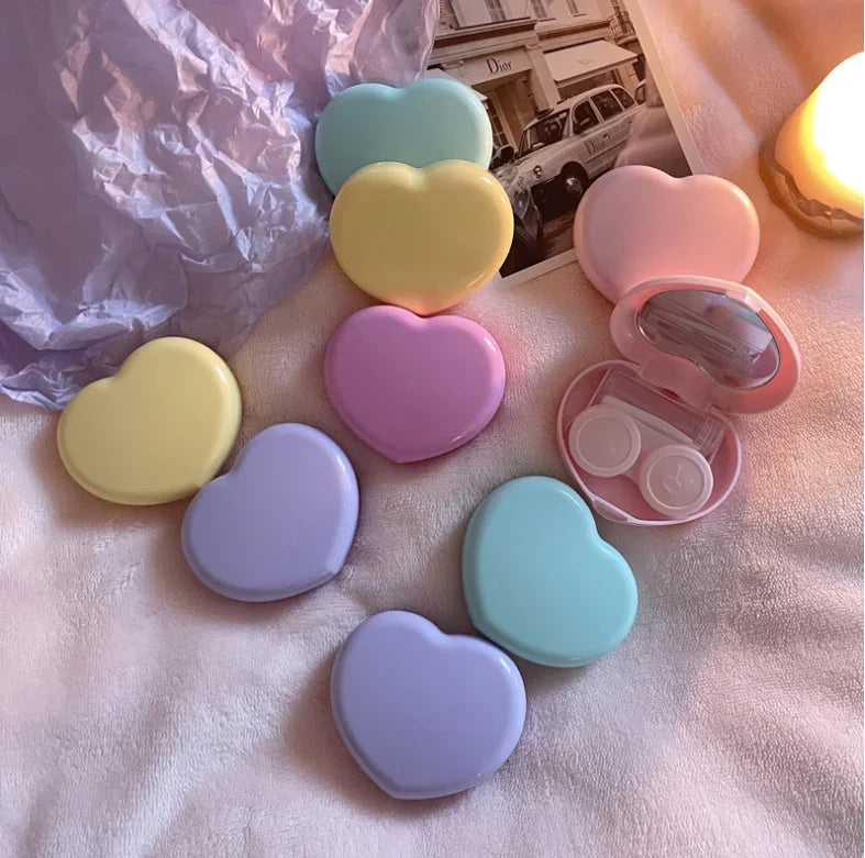 Travel Color Contact Lenses Box for Eyes Tool Kit Women Girl Heart Lady Holder Storage Eye Care Container with Mirror Tweezer