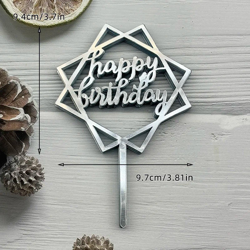 10 Pcs Acrylic Happy Birthday Cake Topper Pink Gold Silver Acrylic Kids Men Women Cake Decorations for Baby Shower Gift Supplies