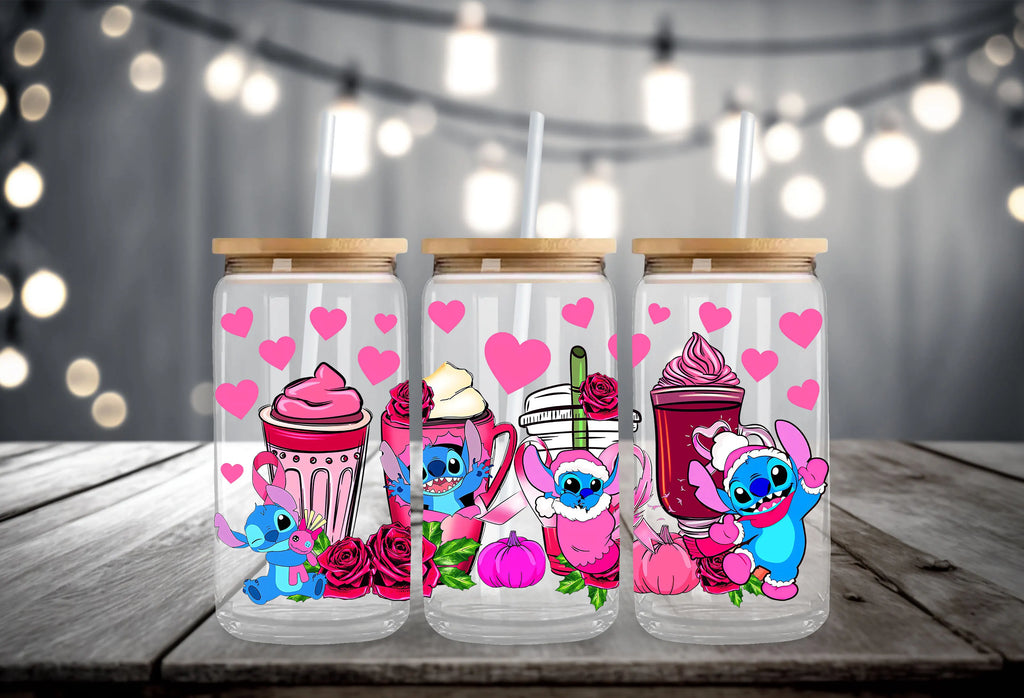 Stitch Love Cartoon Anime Stickers Romantic UV DTF Transfer Sticker Self-Adhesive Individualized Cup Adornments