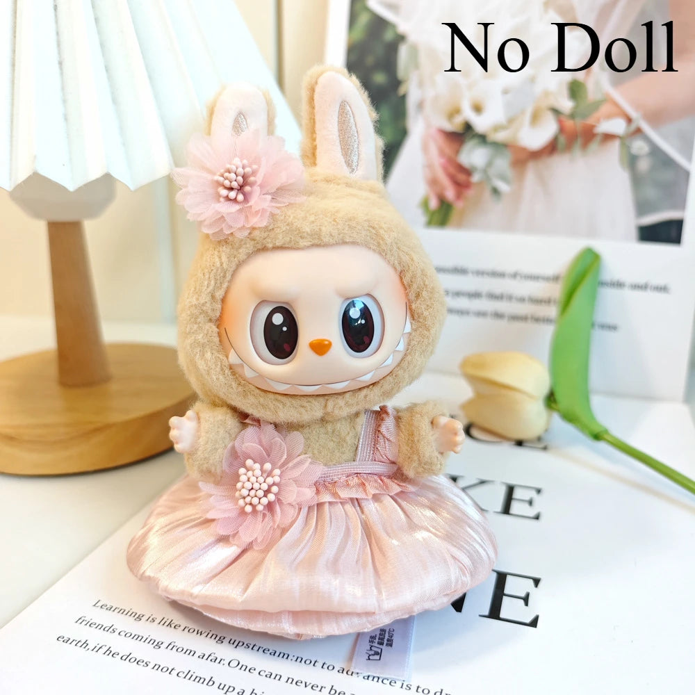 Mini Plush Doll's Clothes Bud Skirt with Pearl Hair Accessory Labubu I II Idol Dolls Korea Kpop Doll DIY Clothing Gifts