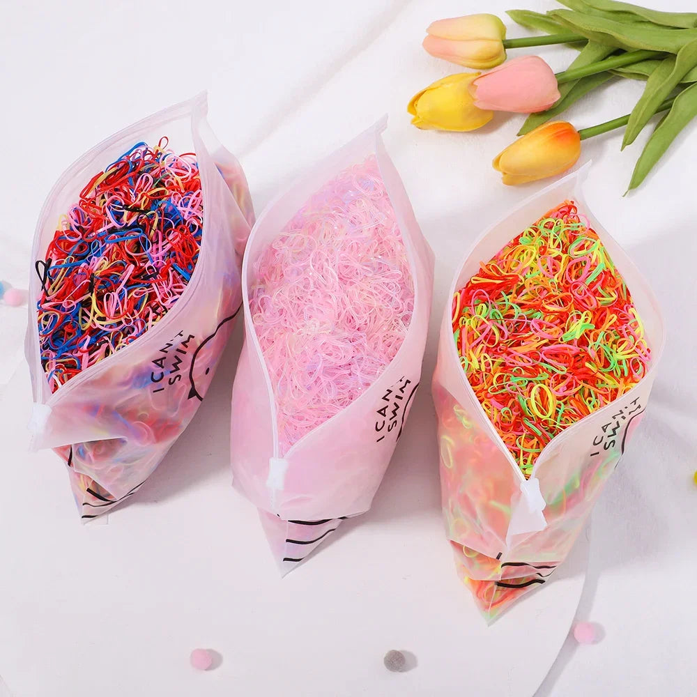 500pcs Girls Colourful Disposable Rubber Band Hair Ties Headband Children Ponytail Holder Bands Kids Hair Accessories Scrunchie