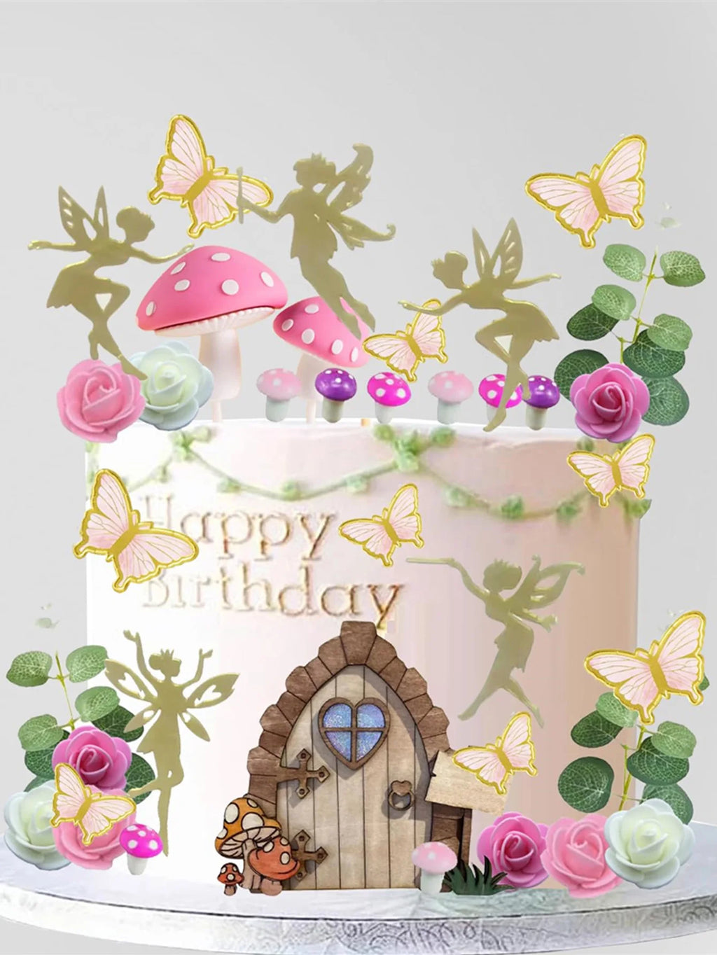 13pcs Pink Butterfly Cake Toppers Happy Birthday Cake Topper 3D Butterfly Decorations for Girls Shower Birthday Cake Decorations
