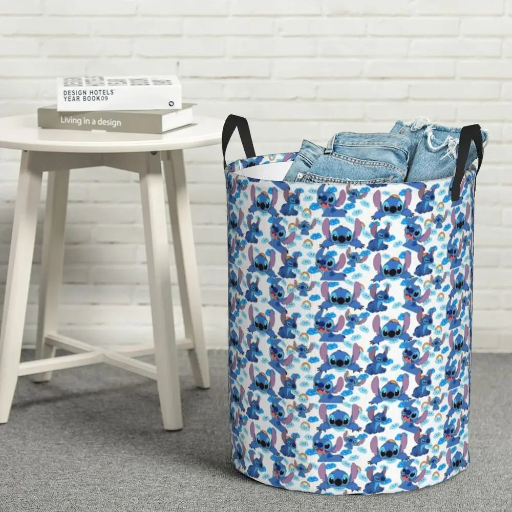 Customized SLilo And Stitch Cartoon Laundry Hamper Large Storage Basket Anime Kids Nursery Toy Organizer