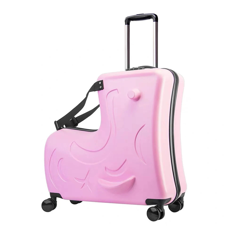 New Kids Riding Trojanl Luggage Hot Boys Girls Travel Trolley Alloy Children Sitting Rolling Luggage Suitcase Spinner Wheels