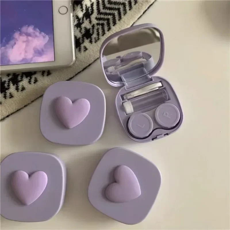 1PCS Women Mini Lovely Eyes Contact Lens Container Box Bag Travel Kit 2023 Girl Cute Heart Contact Lens Case Box with Mirror
