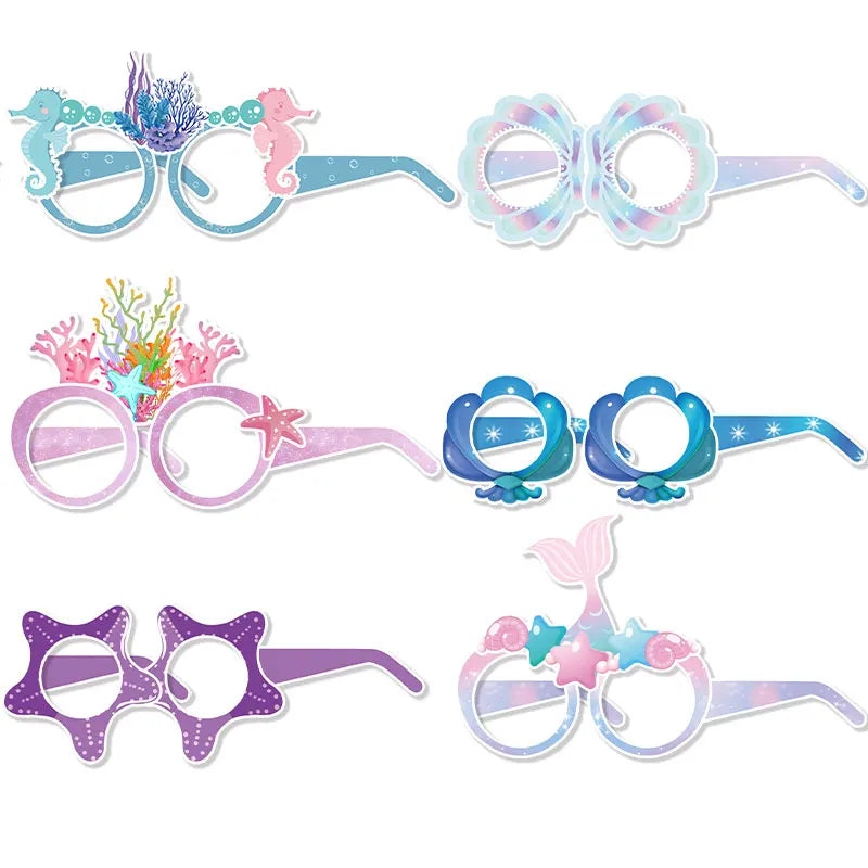 12pcs Mermaid Party Decoration Mermaid Themed Paper Eyeglasses Summer Beach Photo Booth Props for girl Birthday Party Dress Up