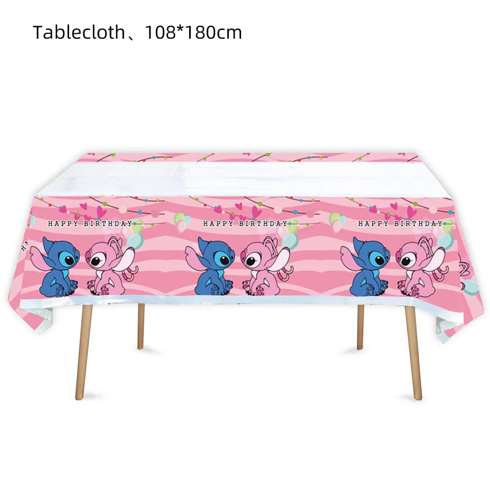 Lilo And Stitch Girl Party Birthday Decoration Set Party Supplies Tableware Stitch Balloon Banner Plate Napkin Tablecloth forkid