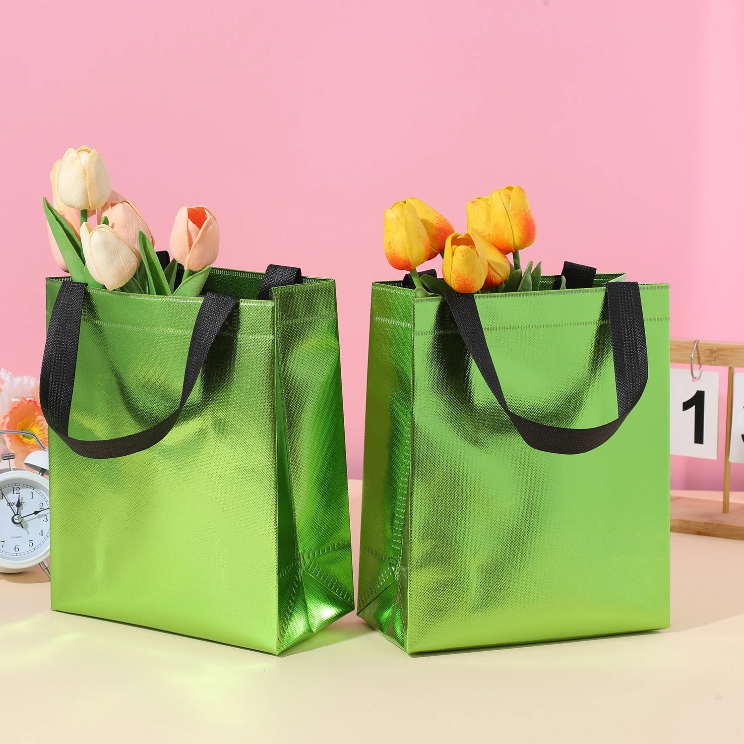 Vibrant 10-Pack Gradient Tote Bags - Laminated, Waterproof - Perfect for Parties, Shopping, and Christmas Party Gifts Packing