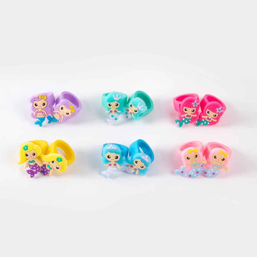 12pcs Cartoon Mermaid PVC Finger Ring Mermaid Theme Girls 1st 2th 3st Birthday Party Favors Little Mermaid Party Kids Gift