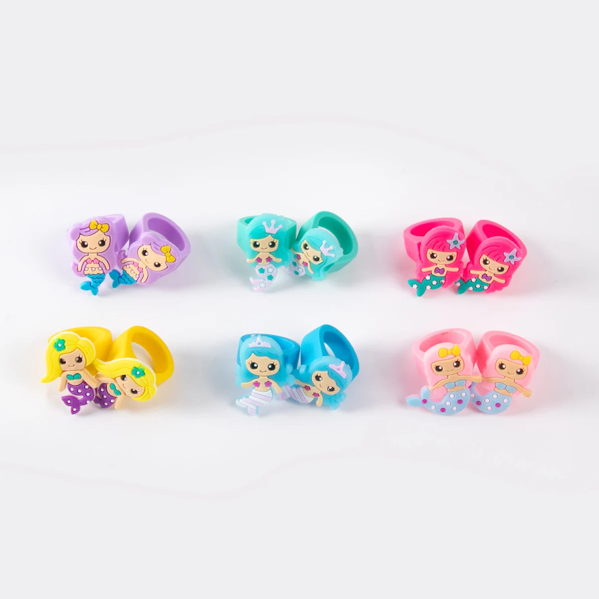 12pcs Cartoon Mermaid PVC Finger Ring Mermaid Theme Girls 1st 2th 3st Birthday Party Favors Little Mermaid Party Kids Gift
