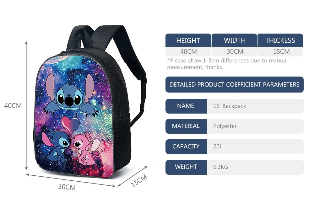 MINISO Lilo & Stitch Angel Cosplay Costume Backpack Computer School Bag Xmas Gift