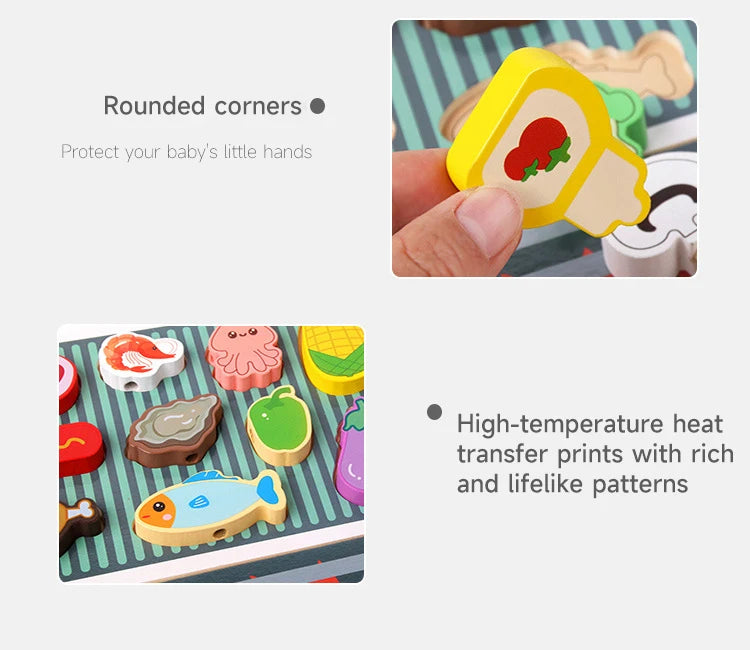 Children Wooden Barbecue Toys Kids Wooden Simulation Food Barbecue Cooking Kitchen Toys Parent-Child Interaction Play House Toys