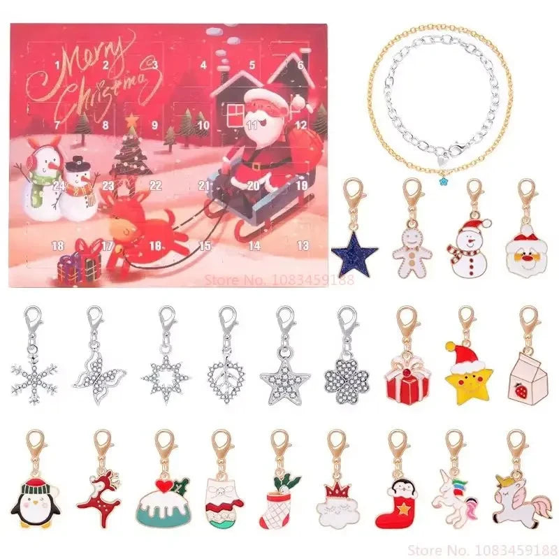 New Hot Stitch Mickey Christmas Advent Calendar Bracelets 24 Days Xmas Countdown Calendar Diy Jewelry Making Kit Girl Xmas Gifts