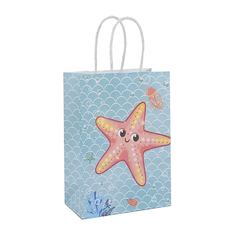 6Pcs Cartoon Ocean Theme Paper Gift Packing Bags Mermaid Shell Candy Cookie Bag for Girl Birthday Baby Shower Party Decoration