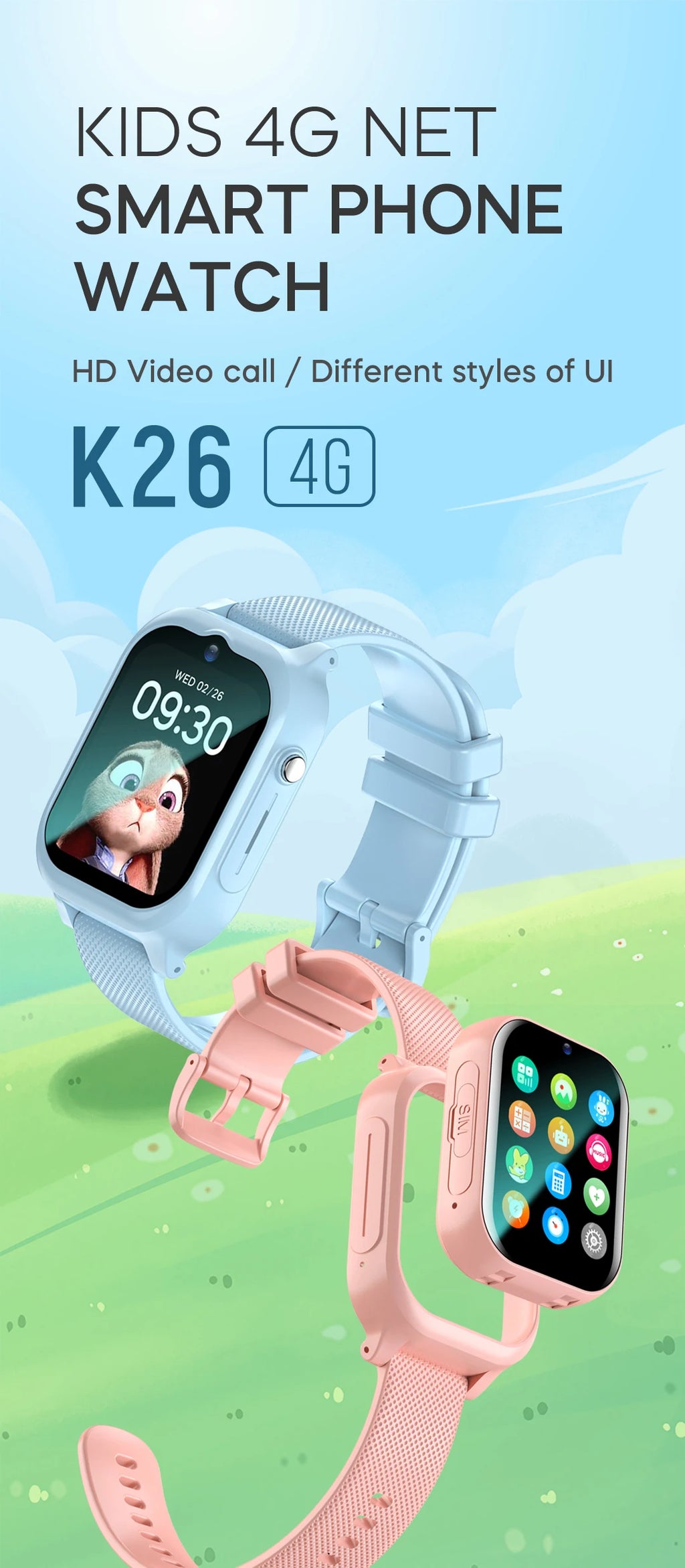 K26 Kids Smart Watch for Children GPS Positioning 4G Sim Card SOS Phone Call Waterproof Voice Video Monitoring 5Days HD Camera
